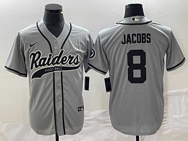 Mens Las Vegas Raiders #8 Josh Jacobs Gray Cool Base Stitched Baseball Jersey->las vegas raiders->NFL Jersey
